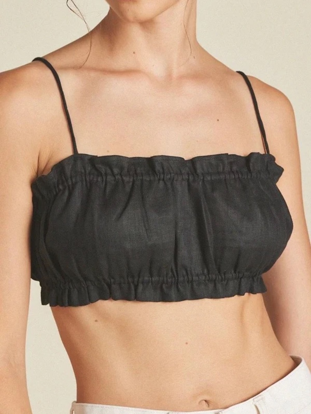 Trovata California Birds of Paradis Brigette Bandeau Top Black Linen - Size XS